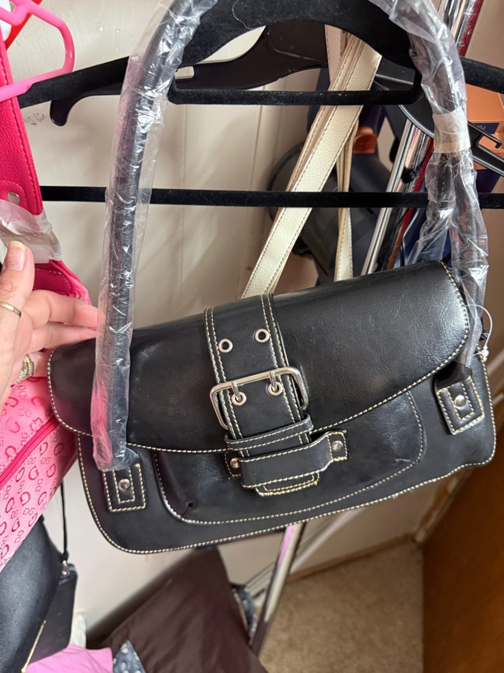 Black Women's Buckle Shoulder Bag - Unbranded